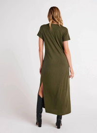 Bella Dahl Knit V-neck Maxi Dress in italian herb - women's dress - detail view