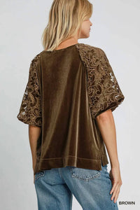 Umgee - Floral Lace Velvet Top