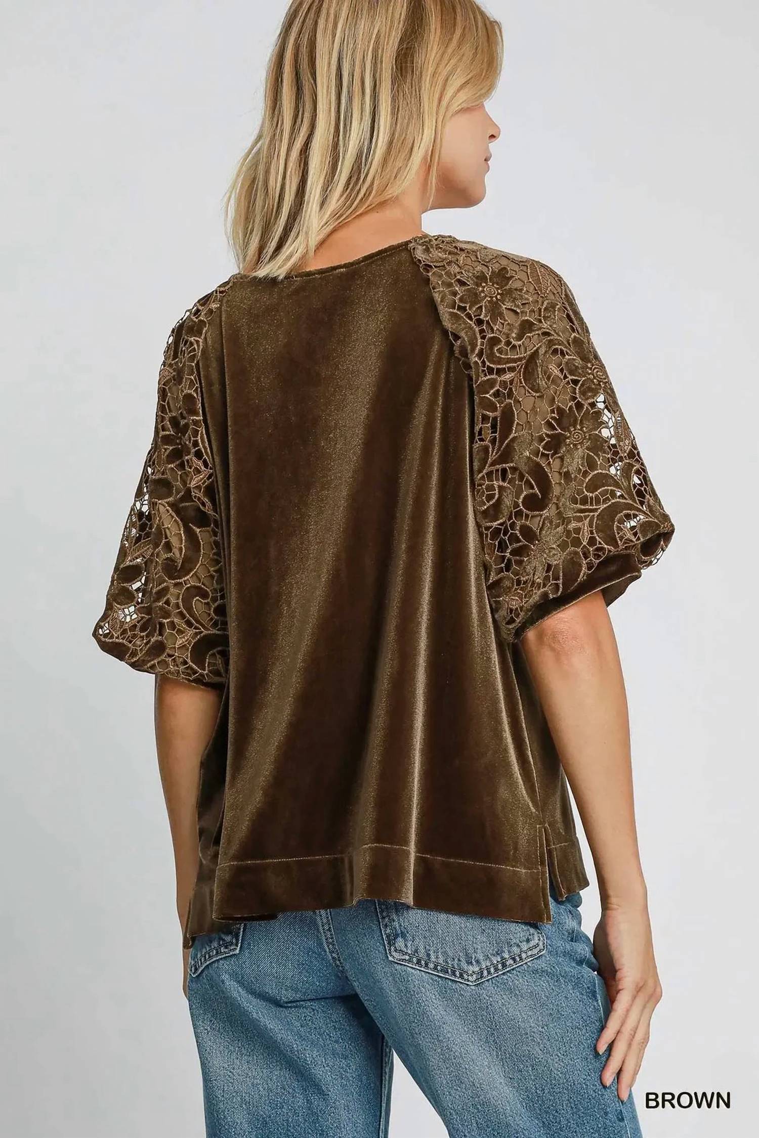 Umgee - Floral Lace Velvet Top