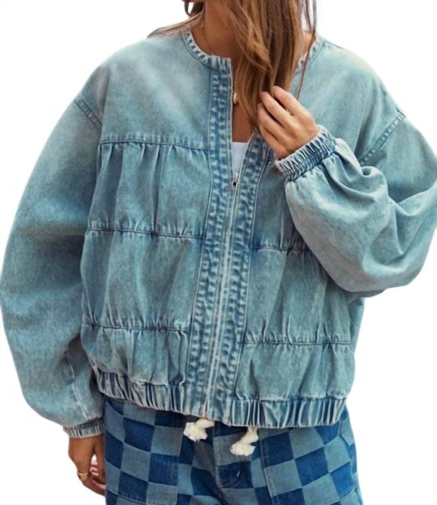 Lovlov - Washed Elasticized Oversize Full Zip Bomber Jacket