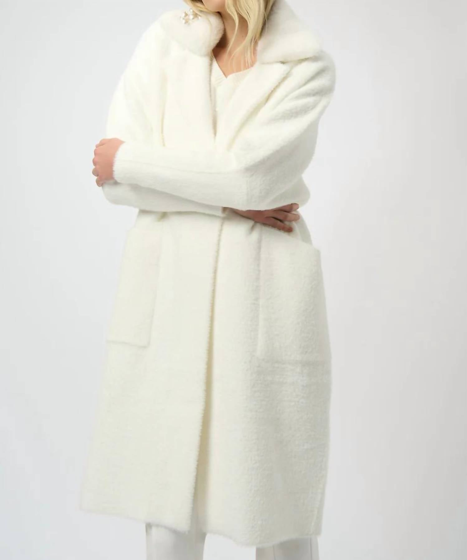 Joseph Ribkoff - Notched Collar Long Sleeves Faux Fur Coat