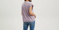 mododoc Dolman Lace Trim Tee in lilac - women's t-shirt - detail view