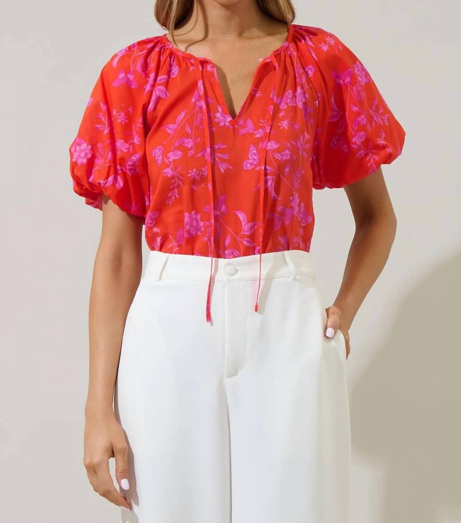 Sugarlips - Fia Floral Overseas Balloon Sleeve Top