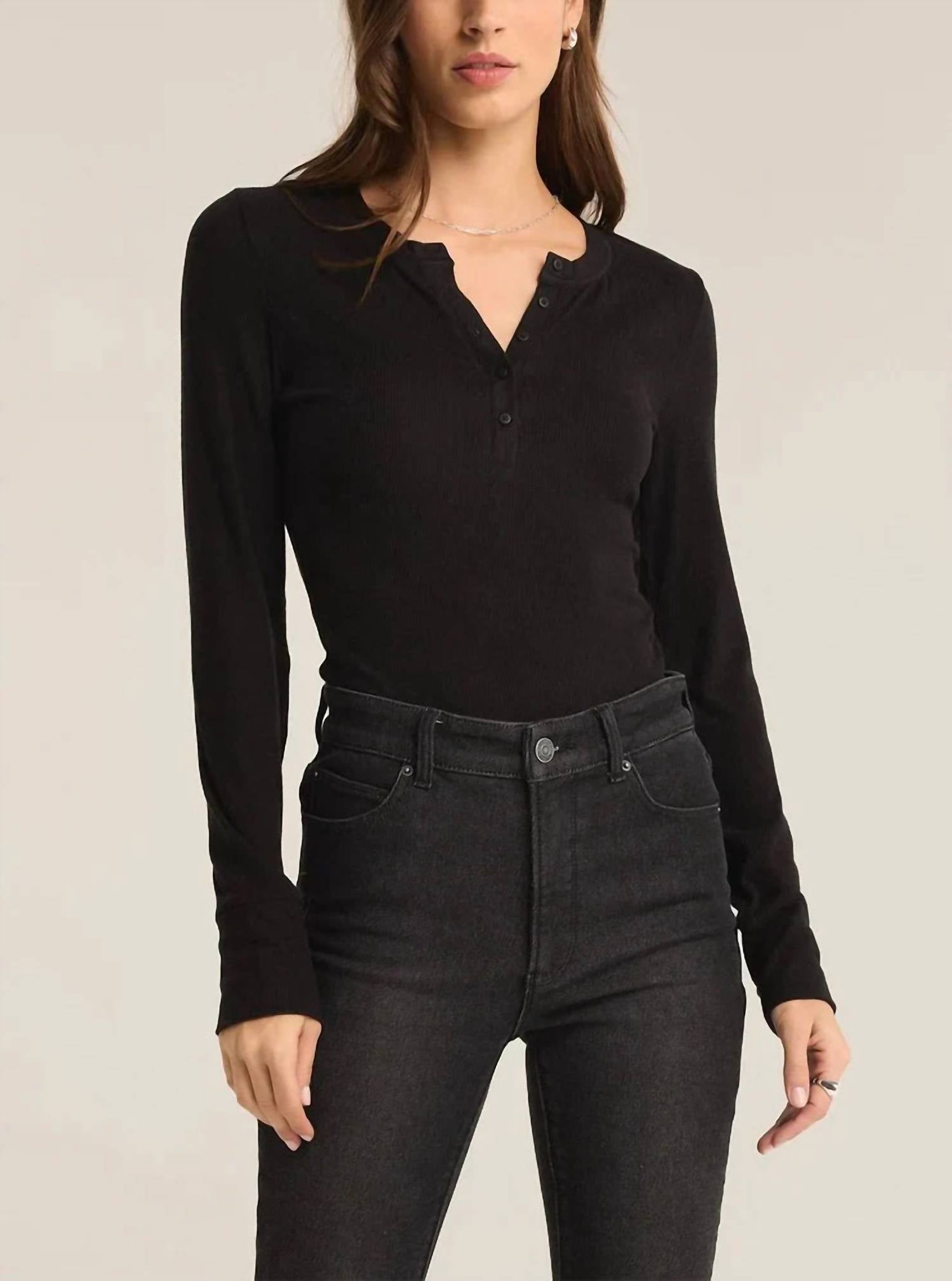 Z Supply - Scarlett Ribbed Long Sleeve Henley Top