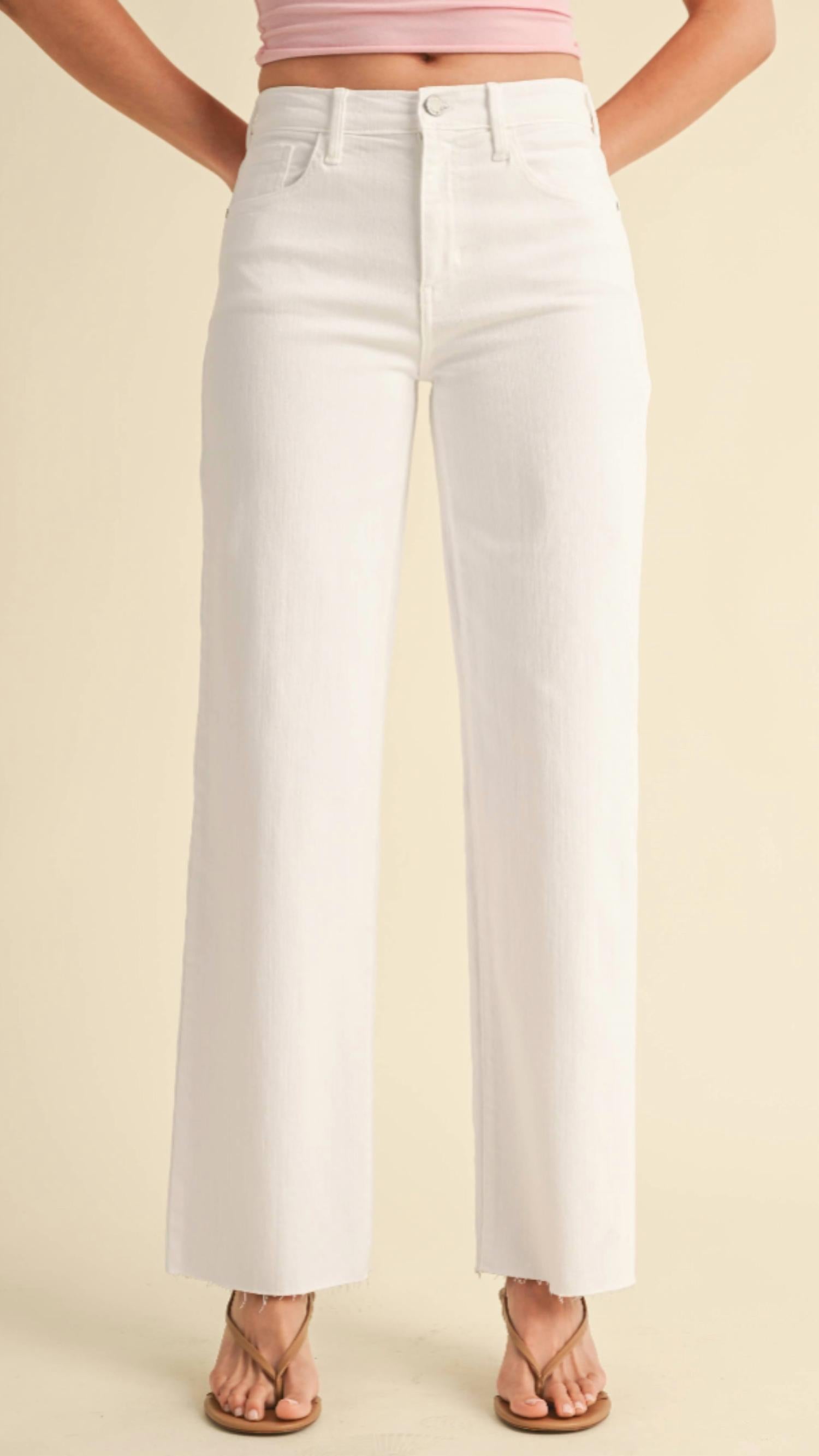 JUST BLACK DENIM Mid Rise Slim Palazzo Jean in optic white - women's jeans