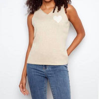 CHARLIE B Sleeveless Cami With Heart V Neck Sweater in gold - women's sweater