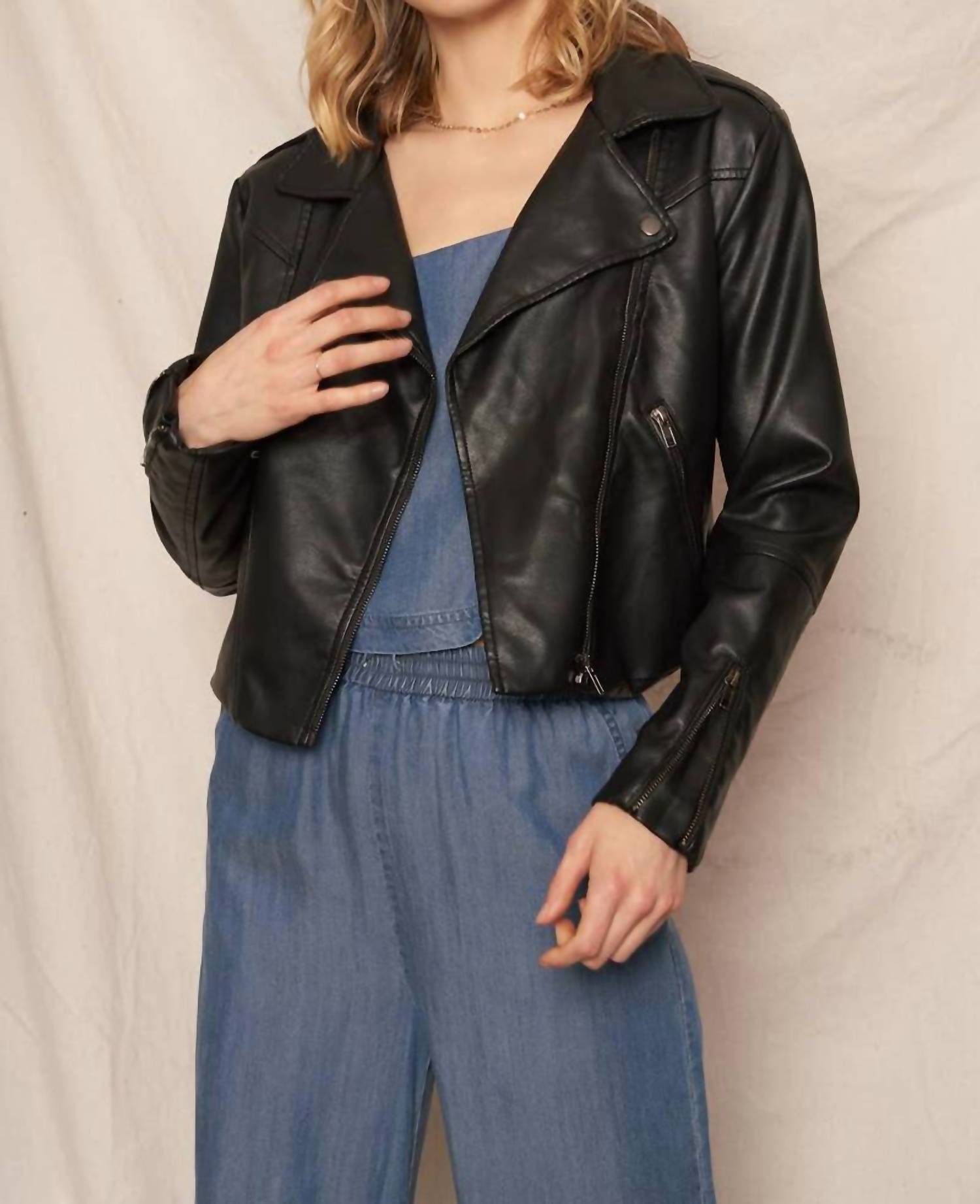 En Creme - Vegan Leather Moto Jacket
