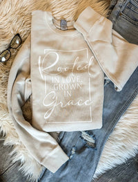 Lure Boutique Rooted In Love Grown In Grace Sweatshirt in love grown in grace sweatshirt in beige - women's top - detail view