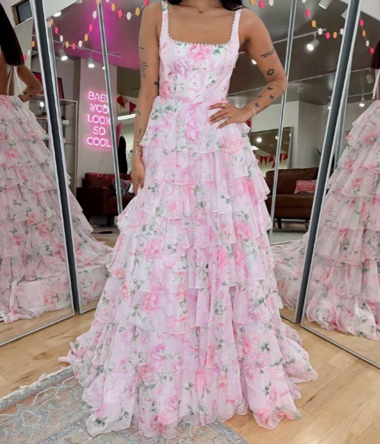 Sherri Hill - Floral With Pearl Trim Gown