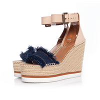 See by Chloe Women's Raw Edge Trim Espadrille Wedge Sandal in beige blue - women's sandal - alternate view