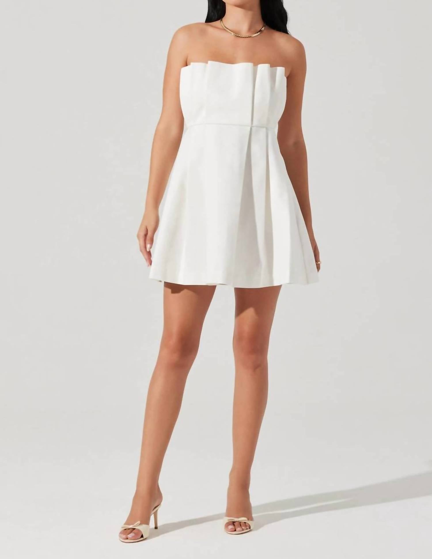 astr white dress Off shoulder bubble hem mini ruffle hem mini dress White Mini Dresses: Ivory, Snow