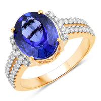 Diana M Jewels Women's Oval Natural Tanzanite Fashion Ring (4.20 Ct) - Statement in 14k yellow gold - women's jewelry