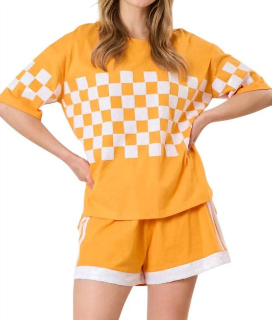 Fantastic Fawn - Sequins Checker Short Sleeve Top