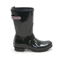 HUNTER Women's Original Short Back Adjustable Gloss Rain Boots in green - women's shoe - alternate view