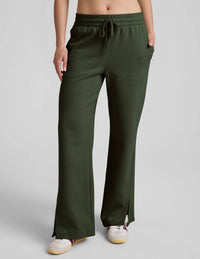 BEYOND YOGA Luxefleece Side Slit Wide Leg Pant in dark olive - women's pants