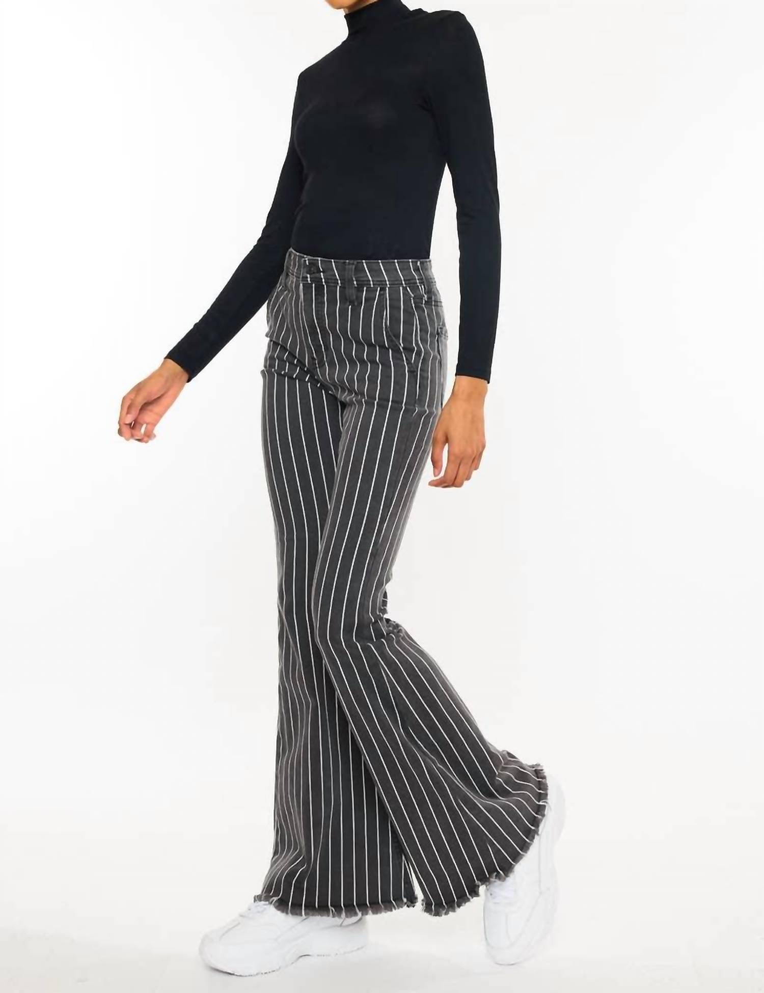 Kancan - Stripe Pants With Frayed Hem