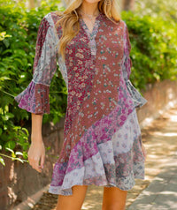 Young Threads - Boho Patchwork Overdyed Babydoll Dress