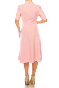 Ivy & Blu - 3/4 Sleeve Mock Neck Fit And Flare Dress