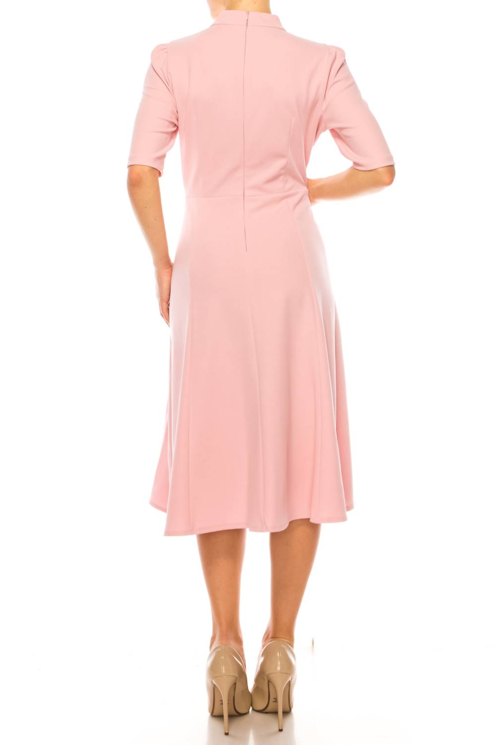 Ivy & Blu - 3/4 Sleeve Mock Neck Fit And Flare Dress