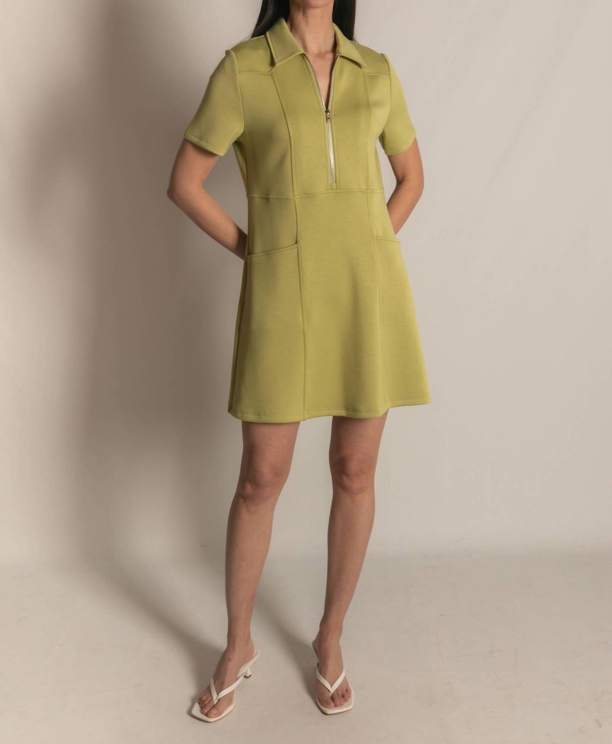 P.CILL Modal Quarter Zip Short Sleeve Dress in lemon grass - women's dress