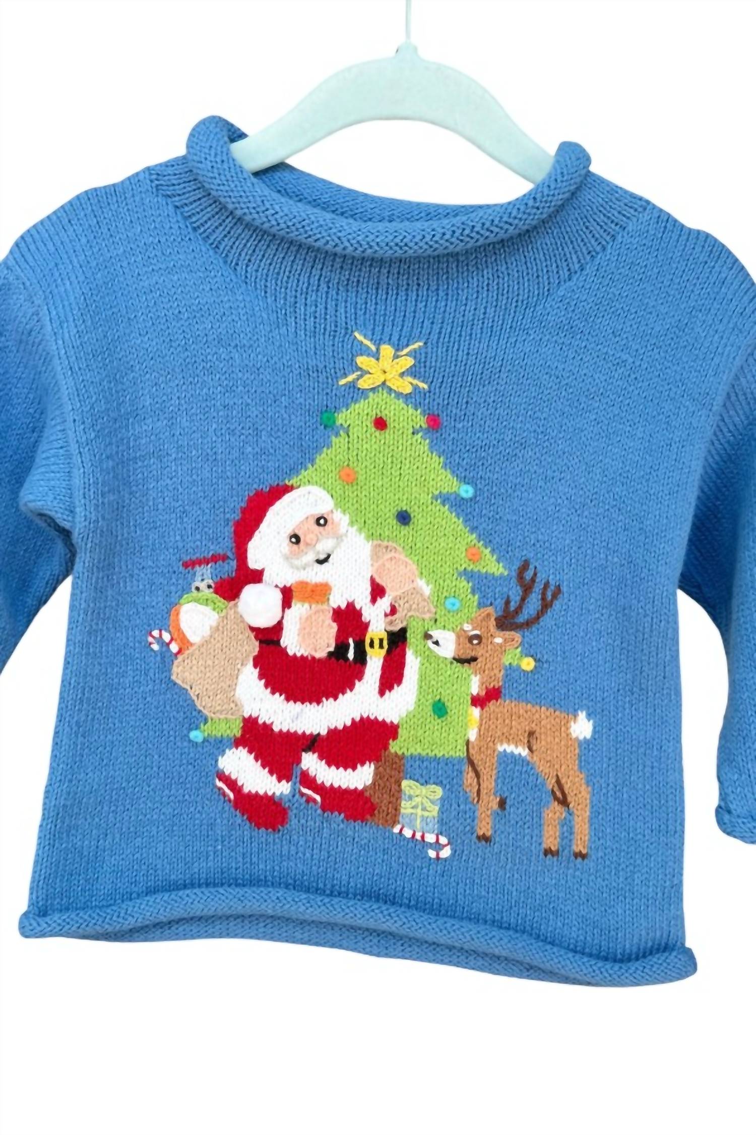 Claver by Acvisa Boys Roll Neck Sweater in christmas scene - kids' sweater - detail view
