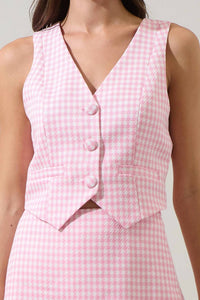 SUGARLIPS Kassy Checker Chelsea Button Up Vest in pink - women's jacket - view 4