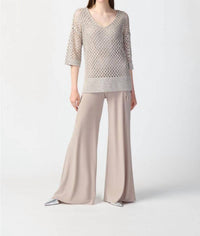 Joseph Ribkoff - Sequined V-neck 3/4 Sleeve Crochet Top