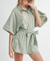 Mabel - Embroidered Button Down Collared Romper