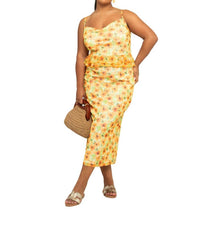 Fashion Szn Curve - Sleeveless Floral Mesh Midi Dress