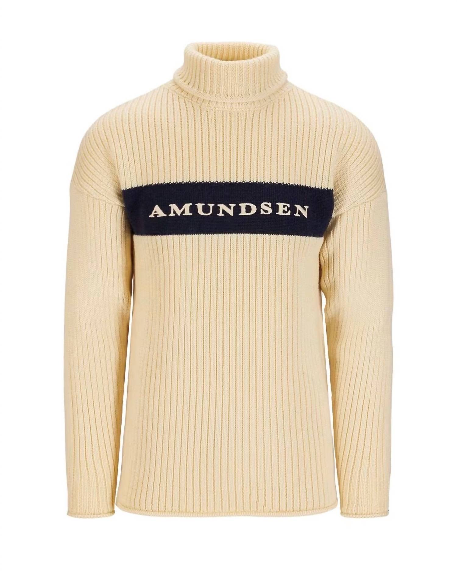 AMUNDSEN Men's Ski Turtleneck Top in cream navy - men's sweater - alternate view