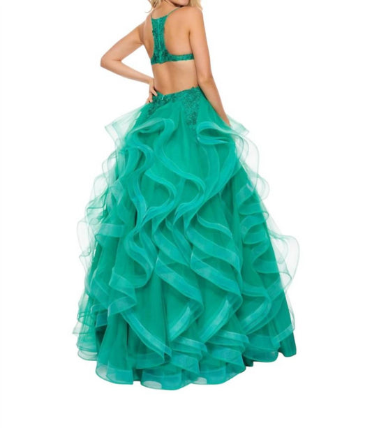 Rachel Allan - Scoop Neck Ruffled A-line Gown
