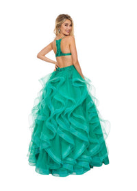 Rachel Allan - Scoop Neck Ruffled A-line Gown