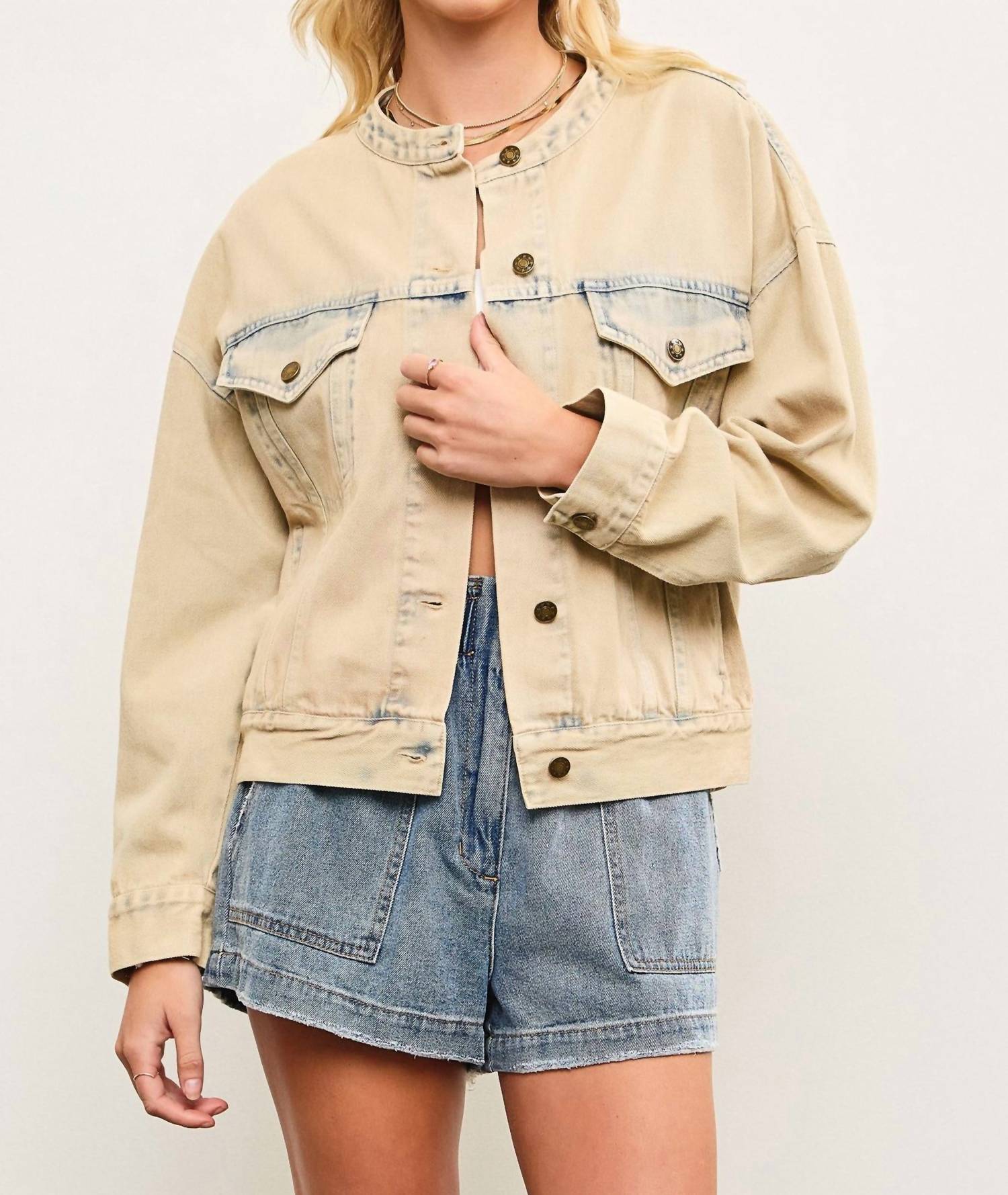 Mustard Seed - Banded Collar Denim Jacket