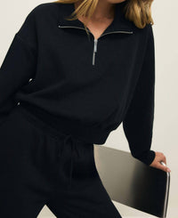 Z Supply Downtown Half Zip Sweatshirt in black 1 - women's top - detail view