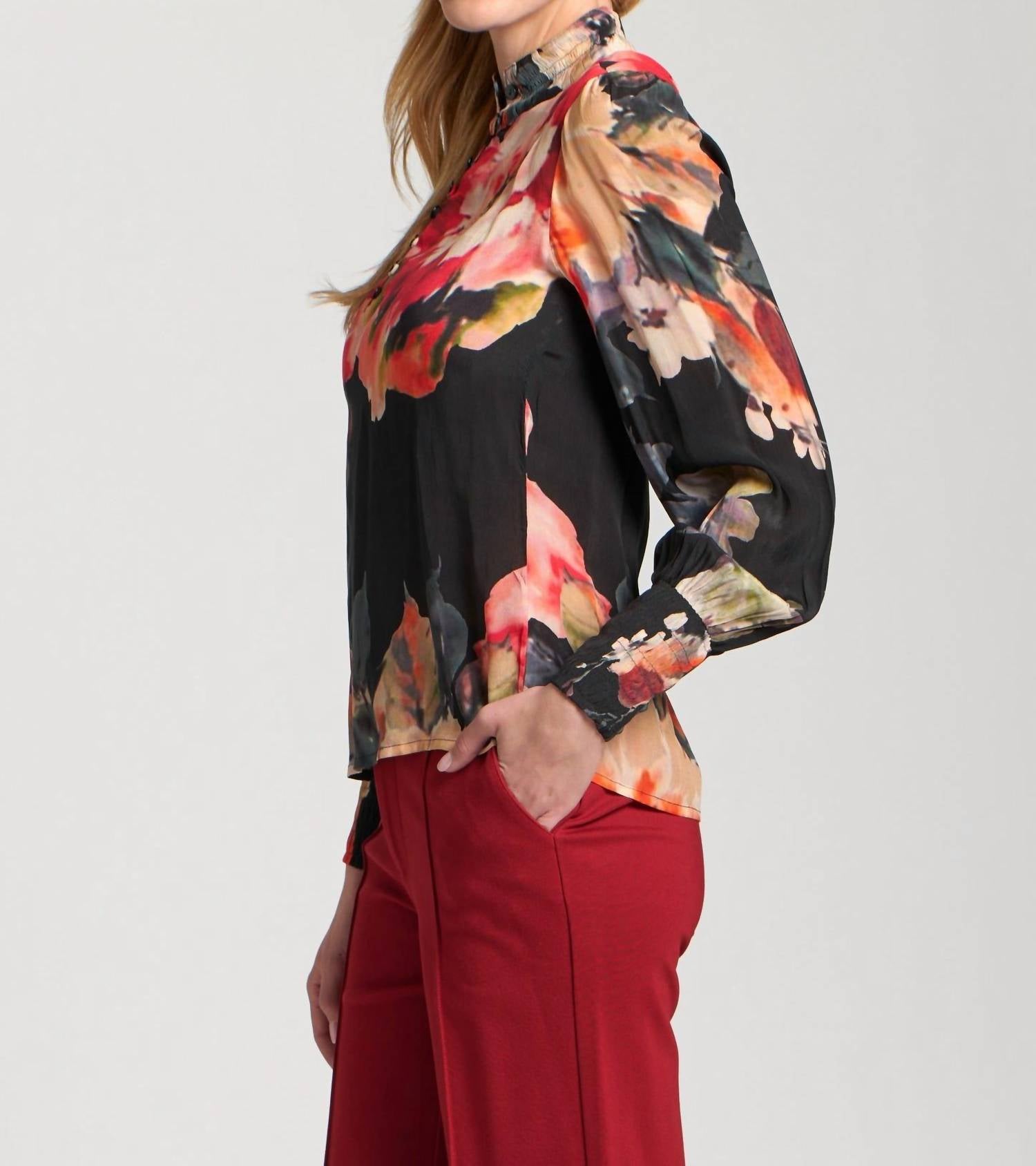 APNY Enchanted Garden Puff Sleeve Blouse in pattern - women's blouse - alternate view