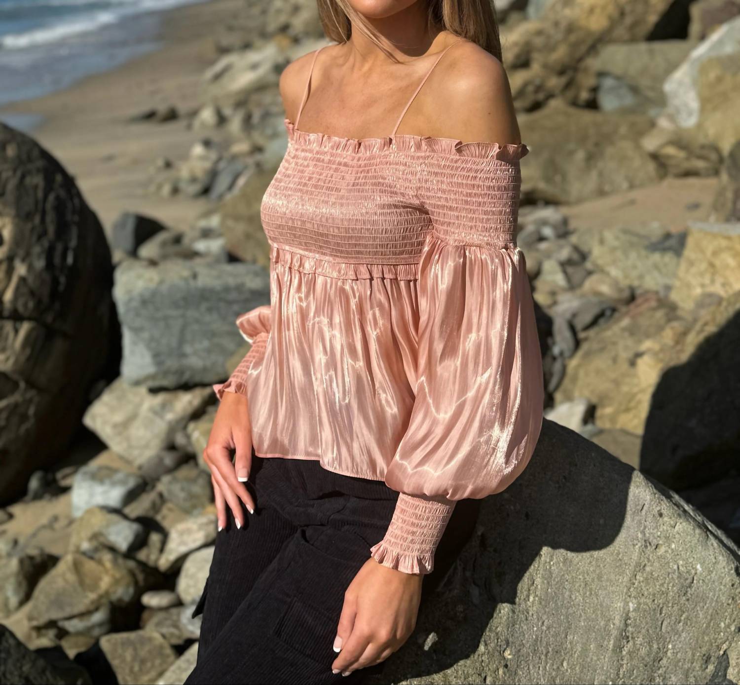 Alamia - Octavia Off Shoulder Peach Smocked Top