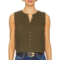 FRAME Smocked Tank Top in juniper - women's tank top
