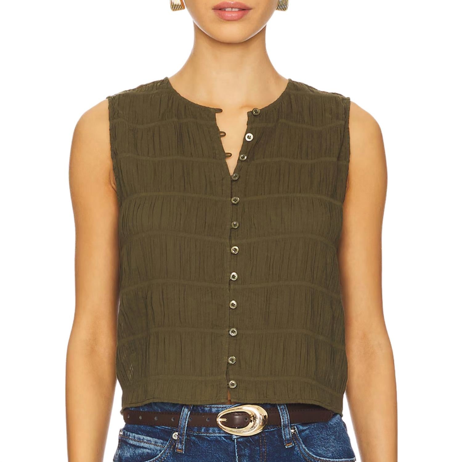 FRAME Smocked Tank Top in juniper - women's tank top