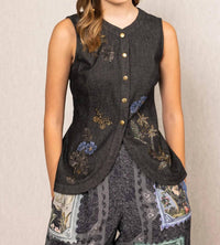 RANNA GILL Aster Sleevless Waist Coat in black - women's jacket