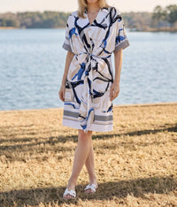Joseph Ribkoff - Abstract Stripes Tie Front Dress