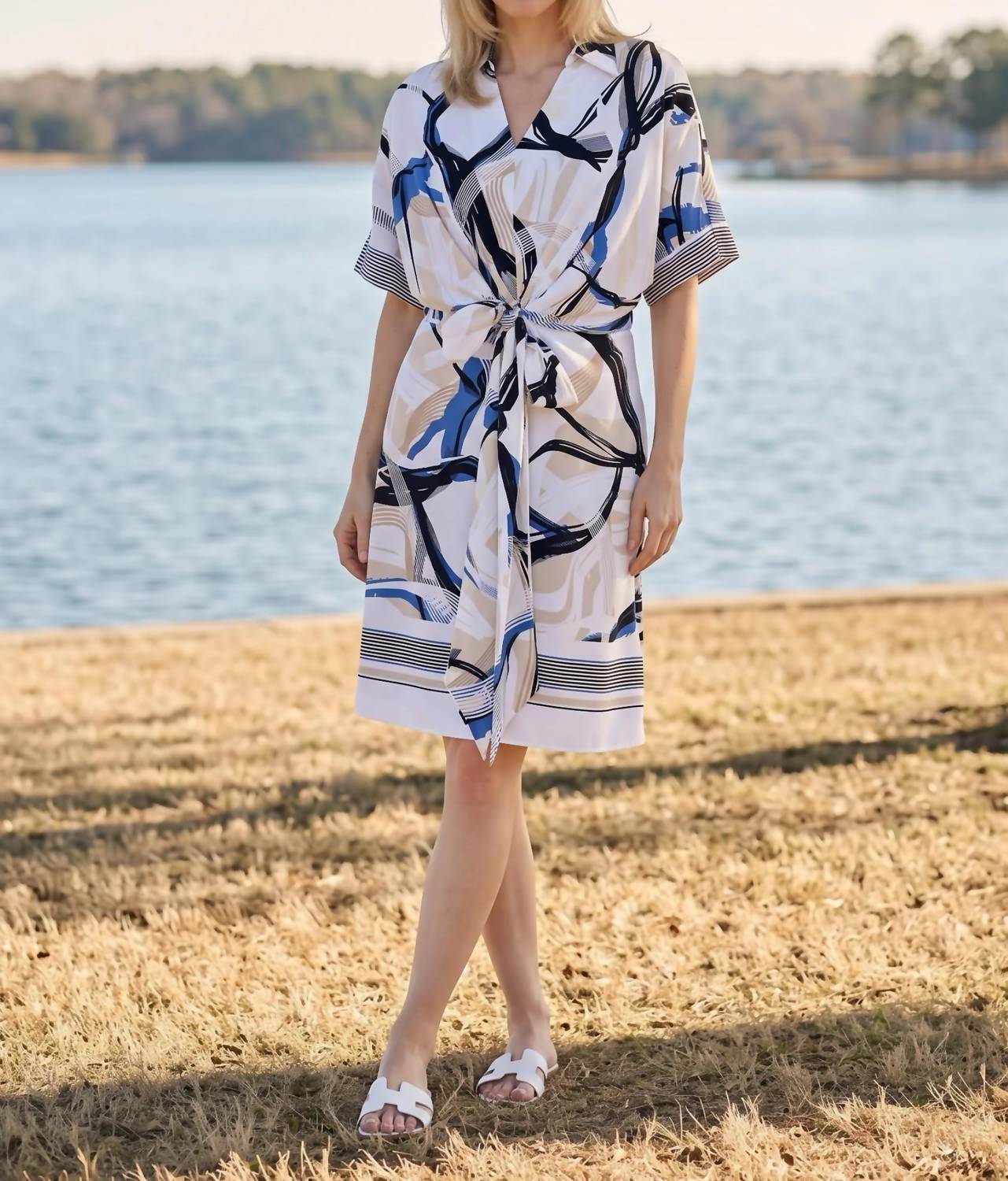 Joseph Ribkoff - Abstract Stripes Tie Front Dress