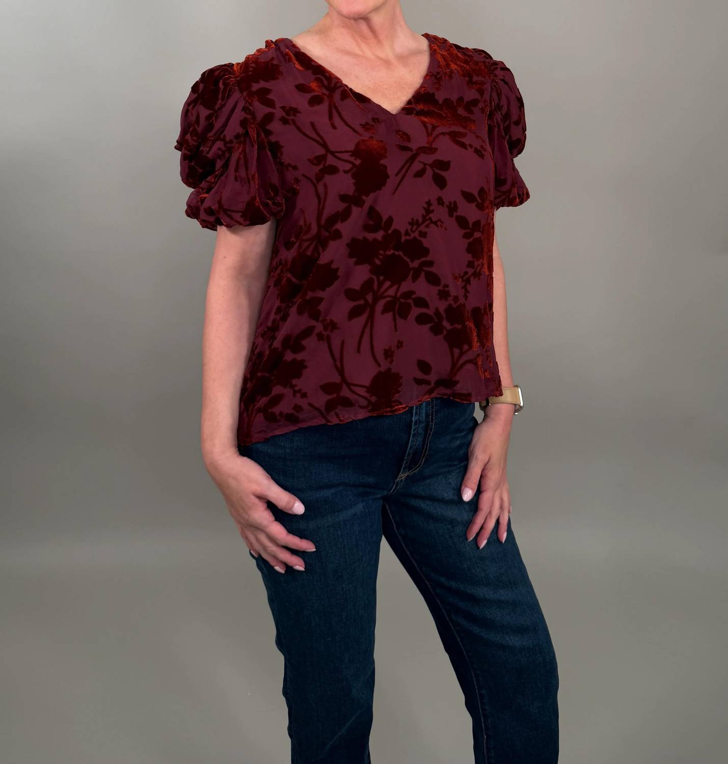 Thml - Velvet Burnout Puff Sleeve Top
