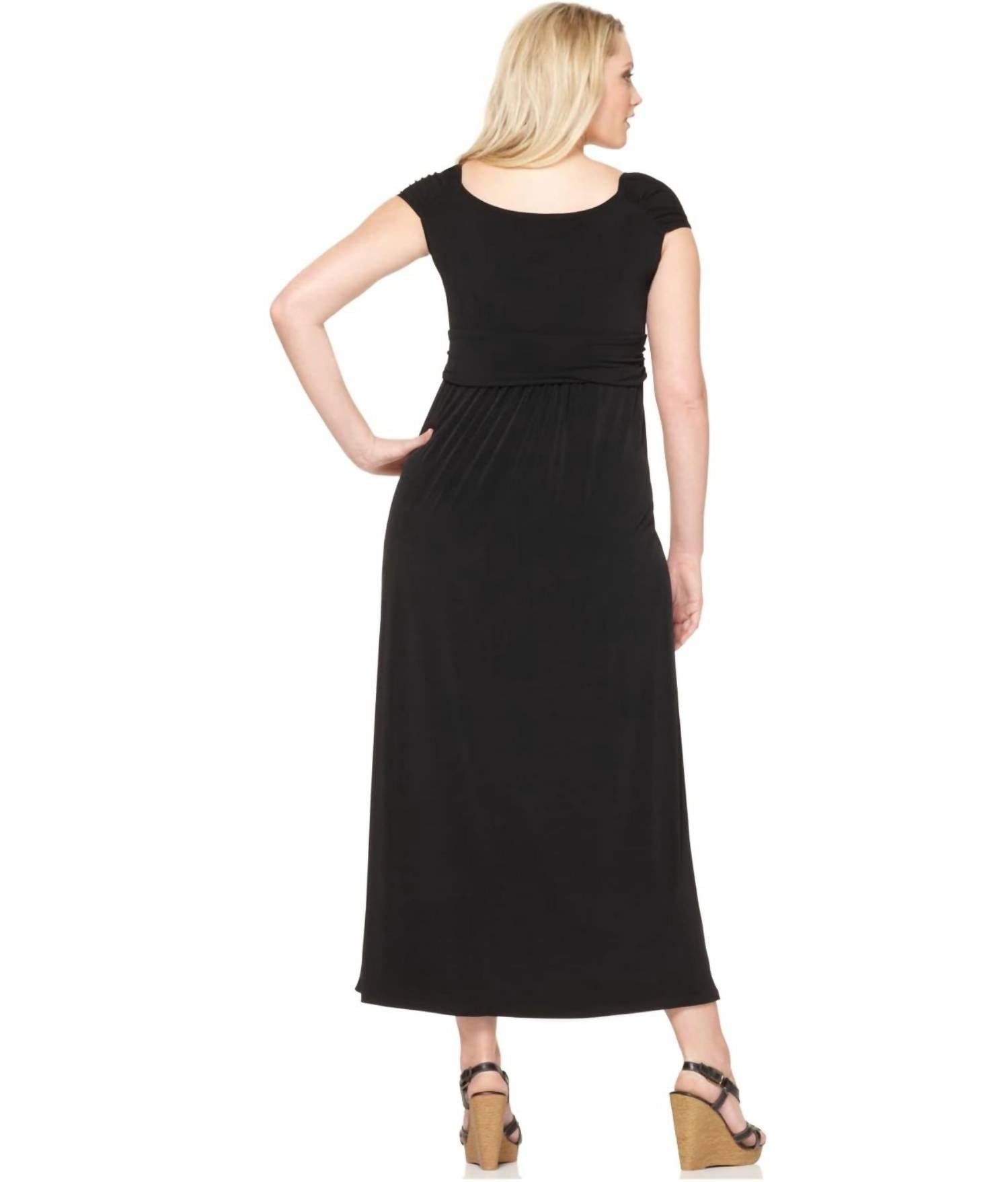 NY Collection Sleeveless Ruched Empire Dress - Plus Size in black - women's dress - detail view