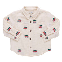 PINK CHICKEN Kid's Embroidered Jack Shirt in tree farm - kids' shirt