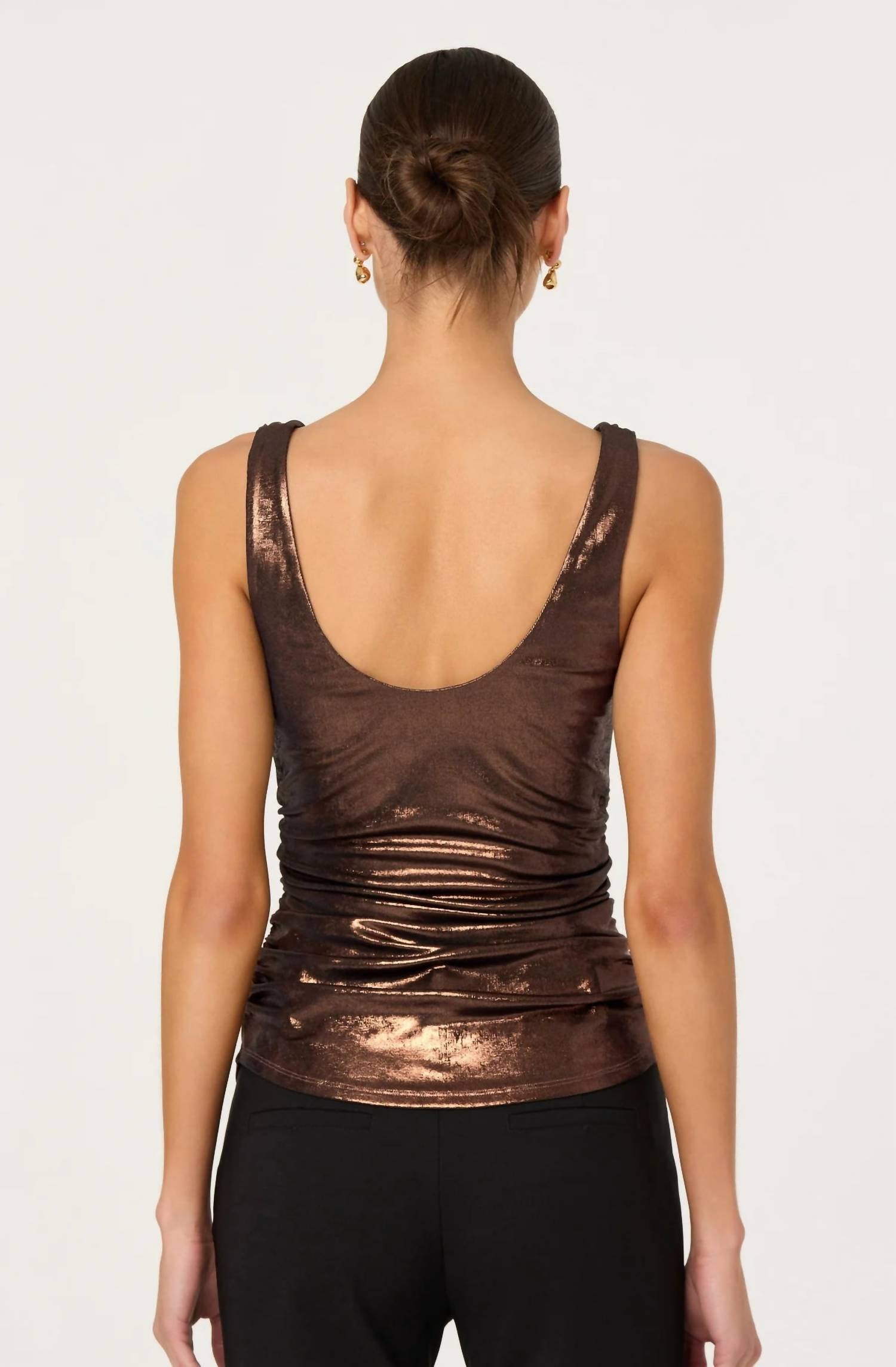 ASTR Leanne Cowl Neck Sleeveless Top in brown - women's tank top - detail view