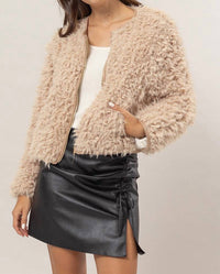 HYFVE Women's Cozy Luxe Fuzzy Zip Jacket in taupe - women's jacket
