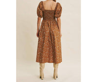 In February - Golden Hour Floral Puff Sleeve Midi Dress With Pockets