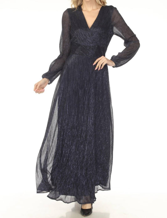 Joseph Ribkoff - Metallic Wrap V-neck Maxi Evening Dress