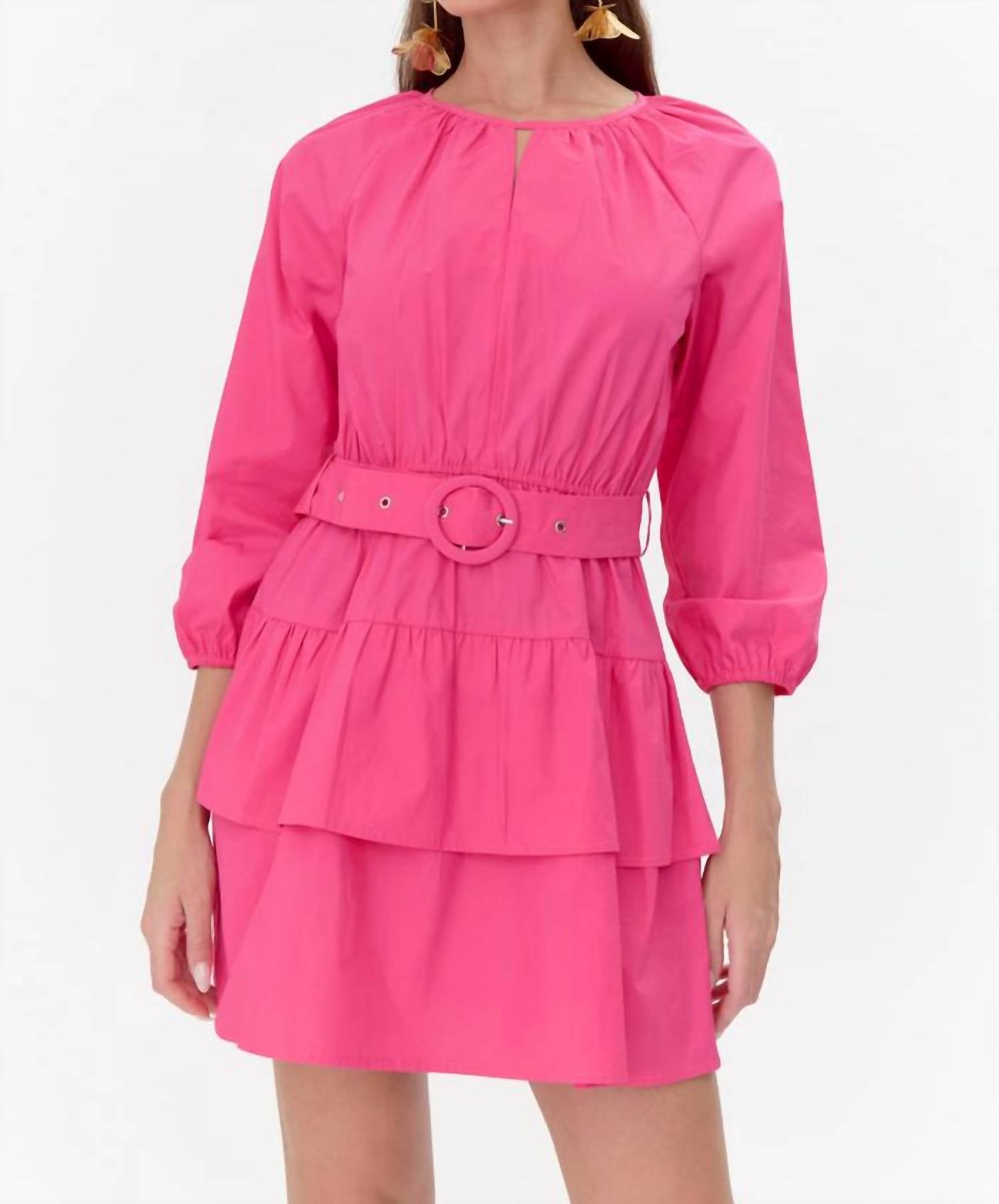 adelyn rae Trina Poplin Mini Dress in fuchsia - women's dress - alternate view