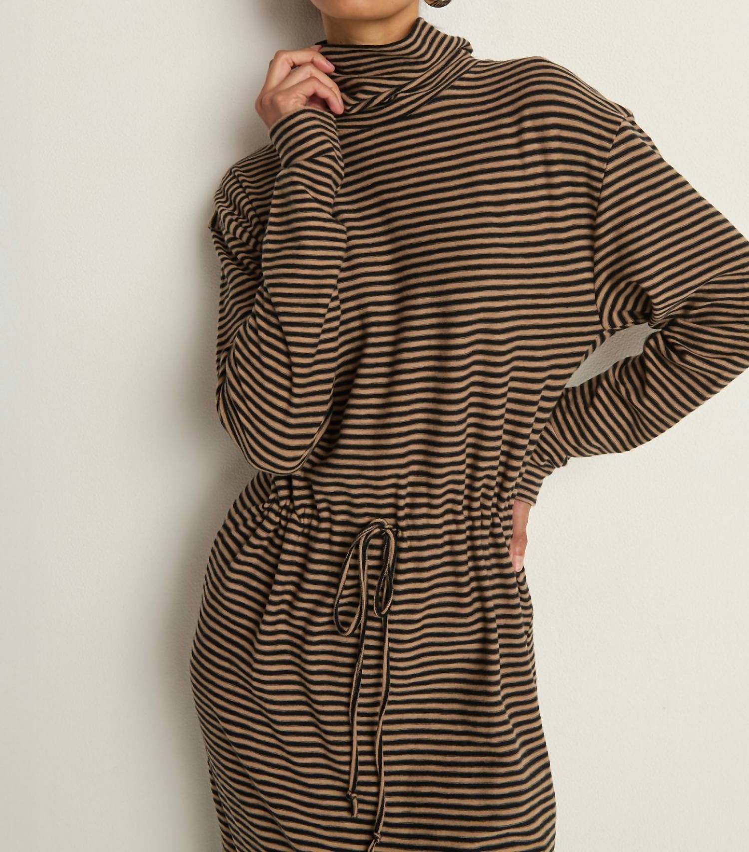 Nation LTD Mariel Long Sleeve Midi Dress in mini cocoa stripe - women's dress - view 4